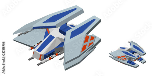 Futuristic spaceship. Isolated on white background. 3d Vector illustration.