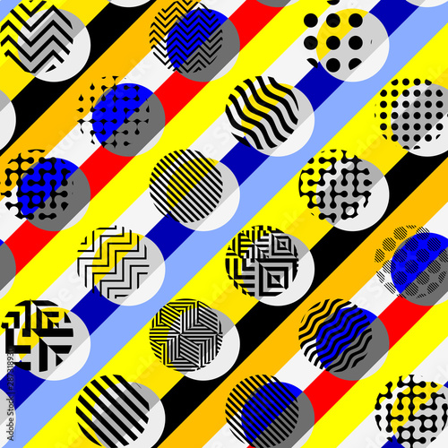 Yellow geometric pattern in a patchwork collage style.