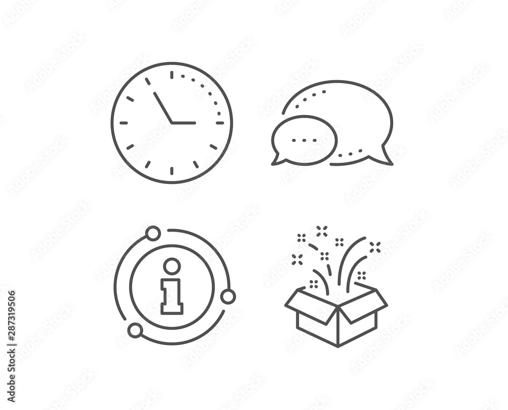 Gift box open line icon. Chat bubble, info sign elements. Christmas or New year presents sign. Surprise symbol. Linear gift outline icon. Information bubble. Vector