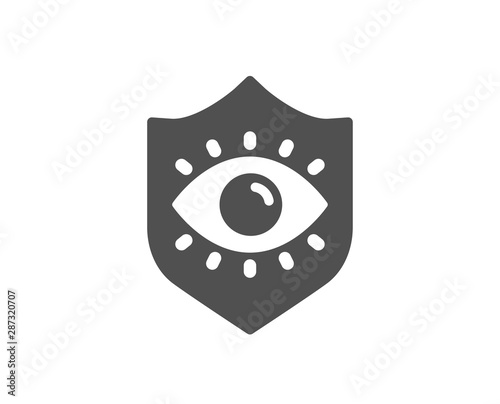 Oculist clinic sign. Eye protection icon. Optometry vision symbol. Classic flat style. Simple eye protection icon. Vector