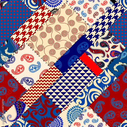 Patchwork textile pattern. Seamless quilting design background.