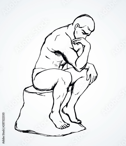 The statue the Thinker. Vector drawing photo