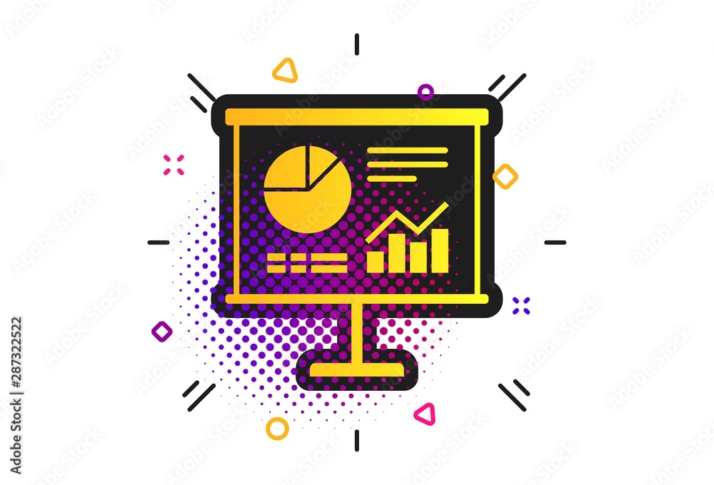 Presentation billboard sign icon. Halftone dots pattern. Scheme and Diagram symbol. Classic flat presentation icon. Vector Presentation billboard sign icon. Halftone dots pattern. Scheme and Diagram symbol. Classic flat presentation icon. Vector