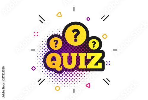 Quiz with question marks sign icon. Halftone dots pattern. Questions and answers game symbol. Classic flat quiz icon. Vector