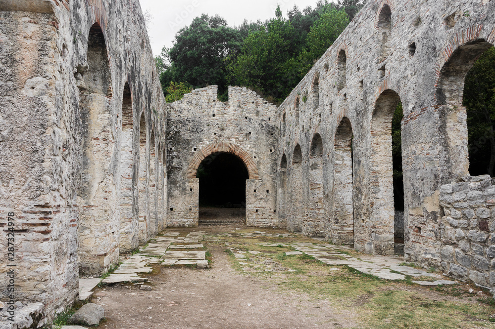 Ruins of church in Buthrotum, ancient city in south Albania. Butrint - UNESCO World Heritage