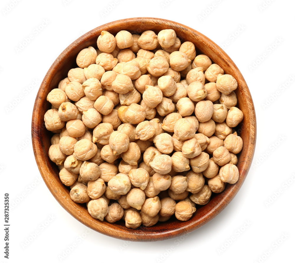 Bowl with raw chickpea on white background Bowl with raw chickpea on white background