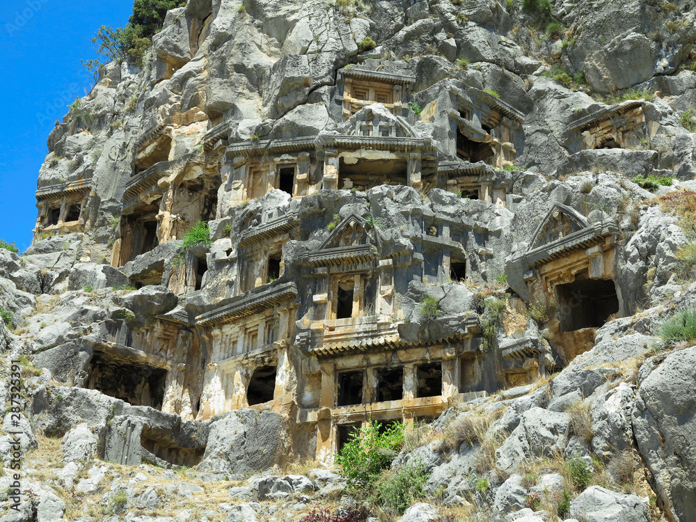 Ancient lycian Myra rock tomb ruins in Demre, Antalya. Ancient lycian Myra rock tomb ruins in Demre, Antalya.