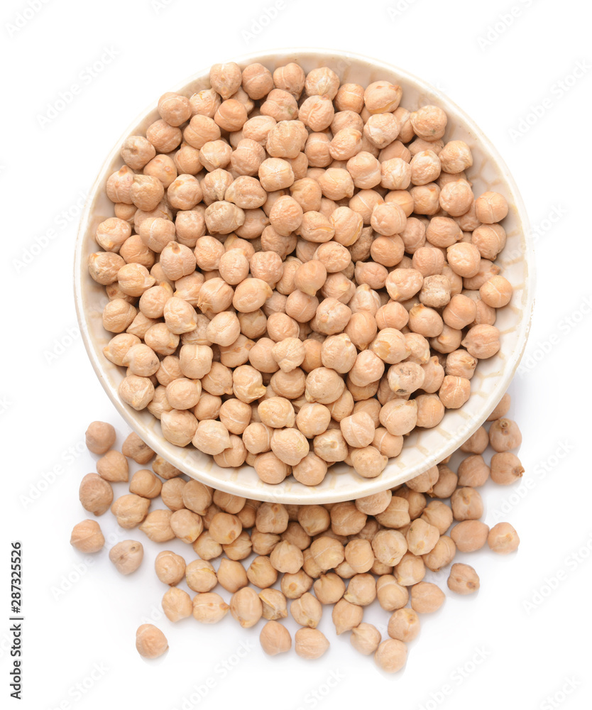 Bowl with raw chickpea on white background Bowl with raw chickpea on white background