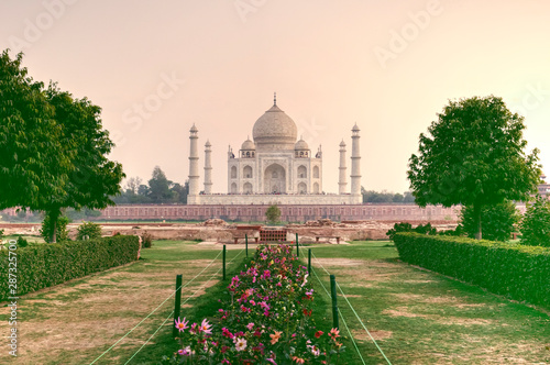 Sunset Views of the Taj Mahal as seen from Mehtab Bagh in Agra, India