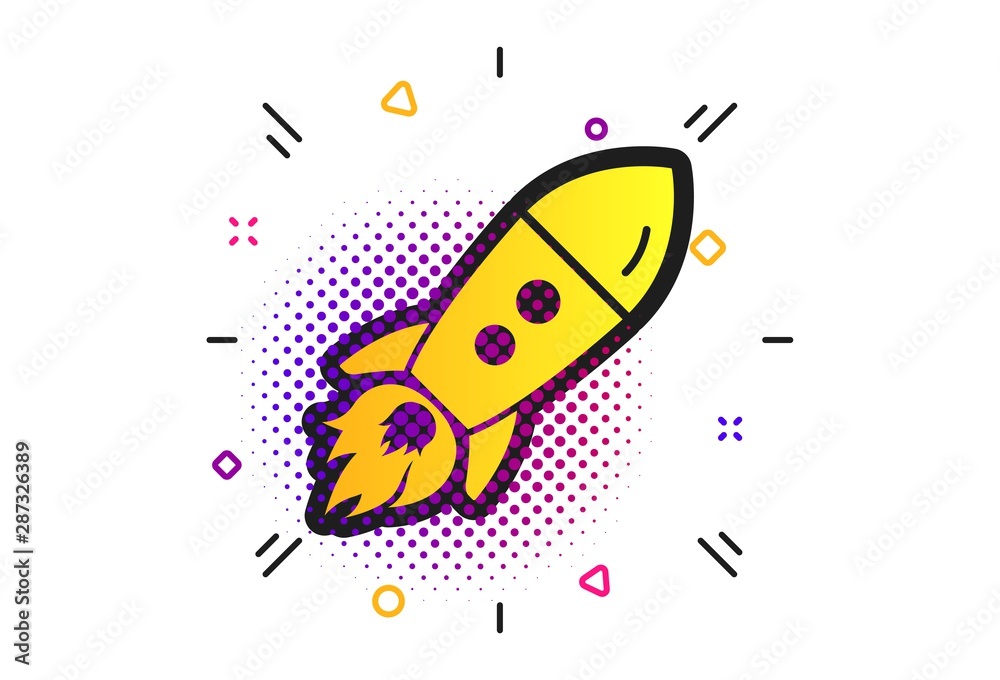Start up icon. Halftone dots pattern. Startup business rocket sign. Classic flat startup icon. Vector Start up icon. Halftone dots pattern. Startup business rocket sign. Classic flat startup icon. Vector