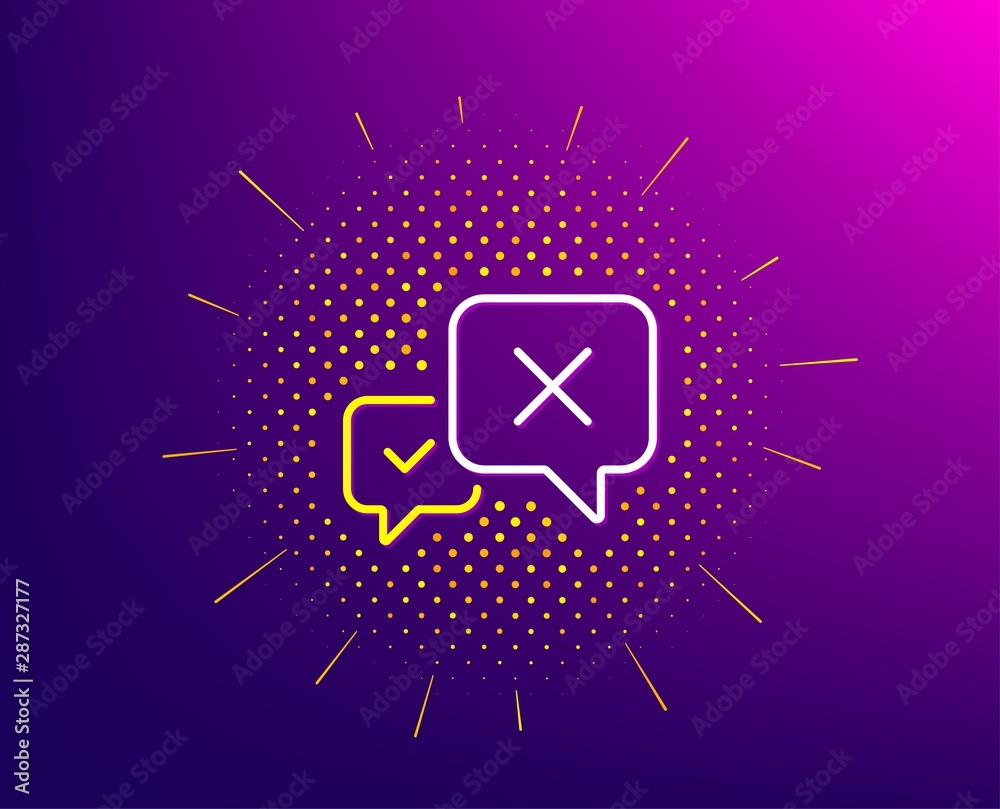 Reject message line icon. Halftone pattern. Decline or remove chat sign. Gradient background. Reject line icon. Yellow halftone pattern. Vector Reject message line icon. Halftone pattern. Decline or remove chat sign. Gradient background. Reject line icon. Yellow halftone pattern. Vector