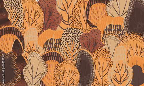  illustration of a rural autumn landscape . abstract texture trees