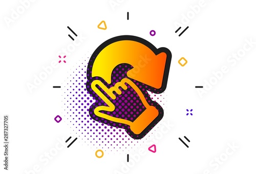 Slide arrow sign. Halftone circles pattern. Rotation gesture icon. Swipe action symbol. Classic flat rotation gesture icon. Vector