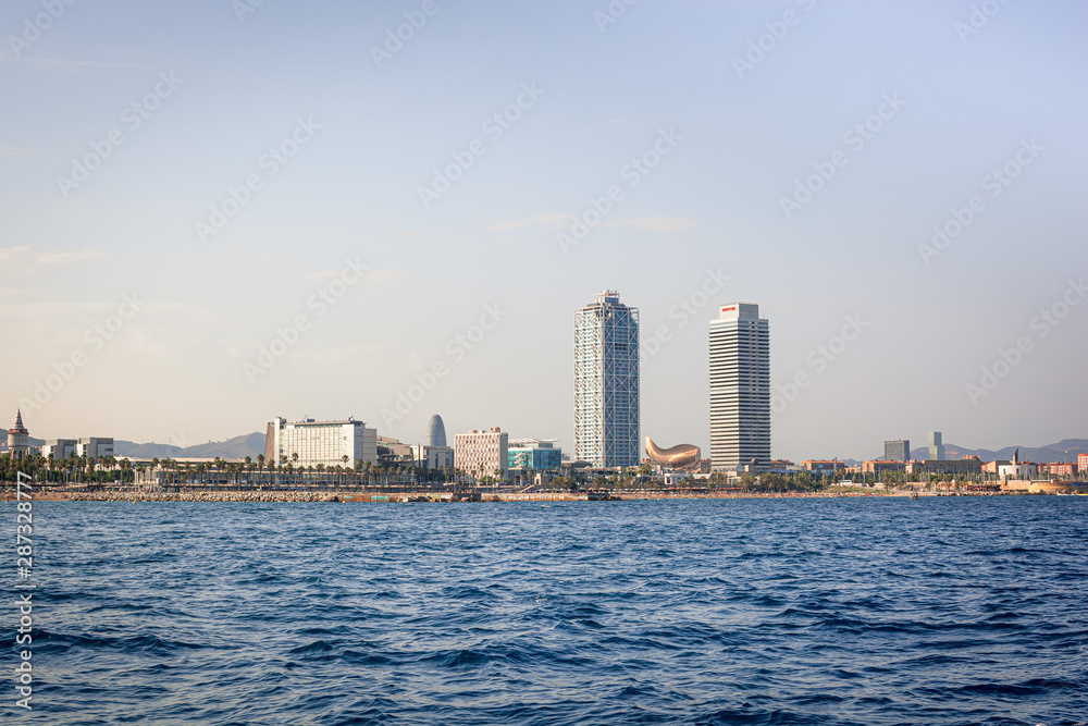 panorama view Barcelona beach 
