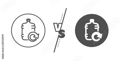 Refill aqua drink sign. Versus concept. Water cooler bottle line icon. Liquid symbol. Line vs classic refill water icon. Vector