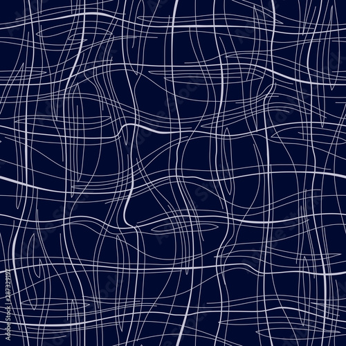 Abstract pattern with lines similar to gauze. Background with curved lines. Ornament in blue and white colors.