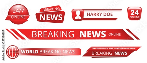 Breaking news banners. Television broadcast header vector isolated on white background. Illustration tv breaking news, broadcast banner information