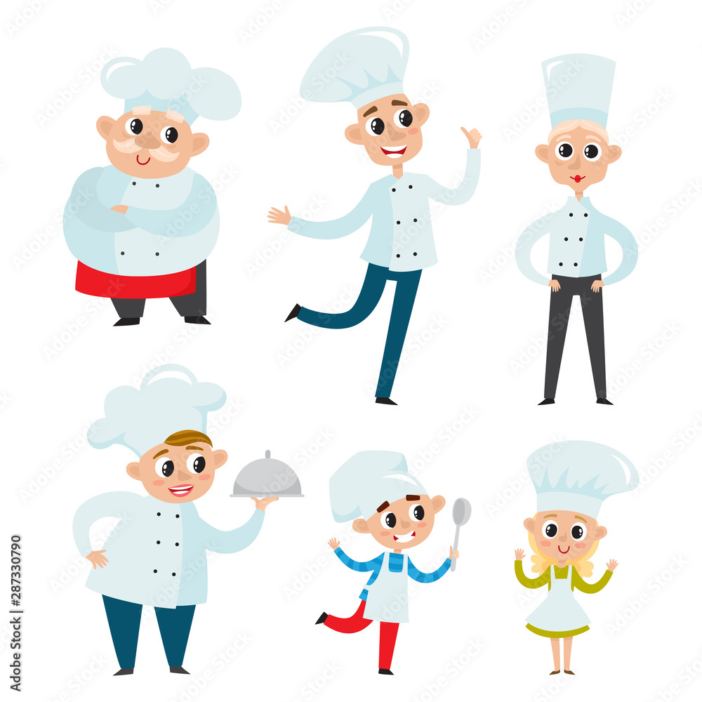 Chefs in uniform in restaurant kitchen cooking isolated on white Chefs in uniform in restaurant kitchen cooking isolated on white