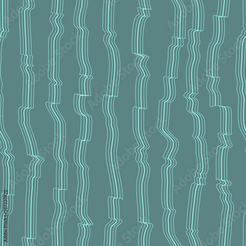 Wavy line pattern. Hand drawn stripes. Hand painted improvised blue lines against gray color.