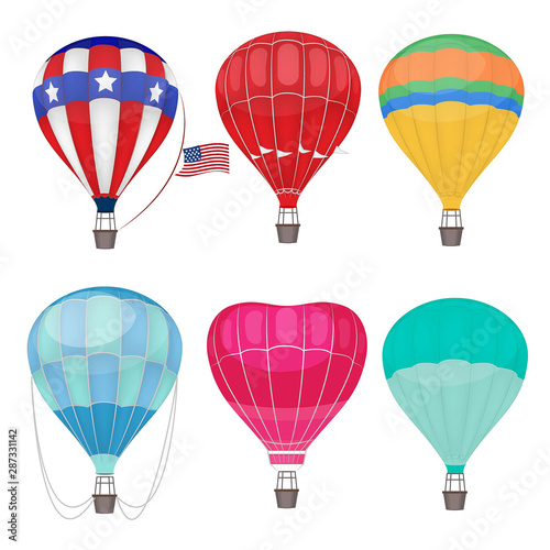 Air balloons. Airing transport in sky vector hot air balloons. Illustration air balloon travel, transportation fly adventure