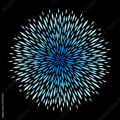 Winter radial round icy background, New Year, Christmas border, frame template. Circle made of floe, piece of ice crystals, icicles, frozen water droplets, long drops. Glacial pattern, firework shape.