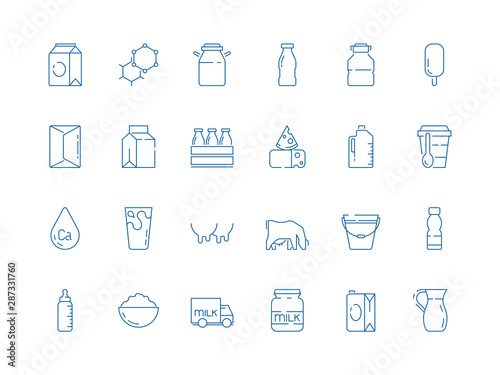 Milk icons. Bottle jars plastic containers with farm products cheeses yoghurt ice cream dairy vector milk symbols. Illustration farm milk and bottle dairy cream and yogurt
