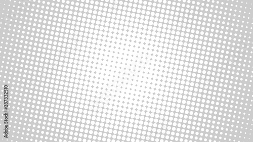 Grey and white pop art background in retro comic style with halftone dots, vector illustration of backdrop with isolated dots
