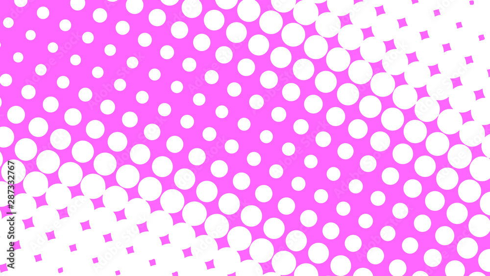 Magenta and white retro pop art background with halftone dots