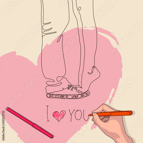 Girl kissing her boyfriend while standing on tip toes on his shoes. 