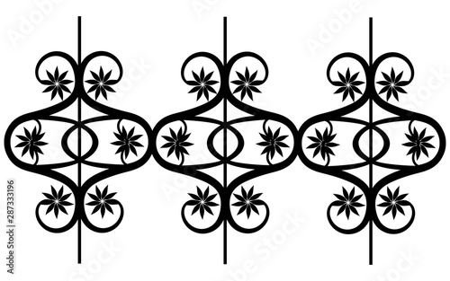 black and white ornament. part of the artistic metal fence