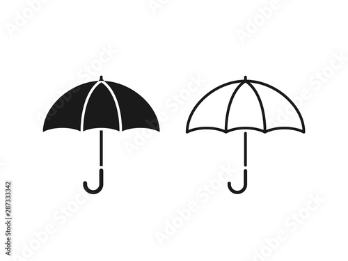 Umbrella icon. Vector. Umbrella in simple flat design outline isolated on white background. Protective accessory for rainy sunny weather. Illustration for graphic web logo app UI. Autumn spring symbol