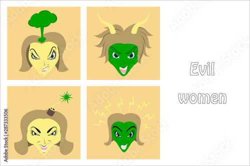 assembly of flat icons on theme evil women