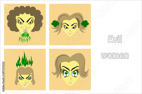 assembly of flat icons on theme evil women