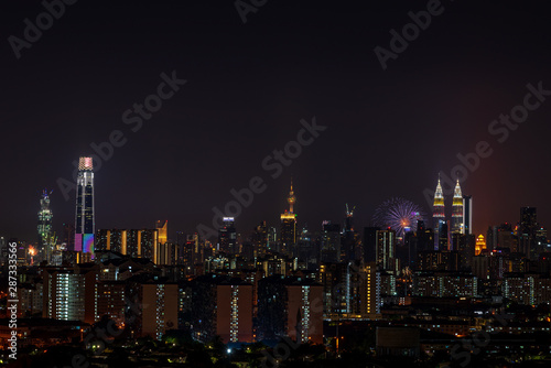 Photography KUALA LUMPUR, MALAYSIA - 31st AUGUST 2019; The Kuala Lumpur skyline glittered with a kaleidoscope of colours and spectacular lights and sound to mark the nation’s 62 years of independence of Malaysia