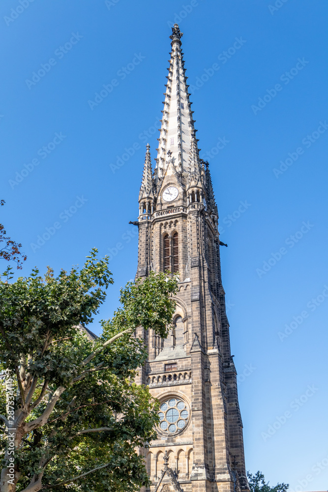 View of the Leipzig church Peterskirche in Leipzig.at blue sky View of the Leipzig church Peterskirche in Leipzig.at blue sky