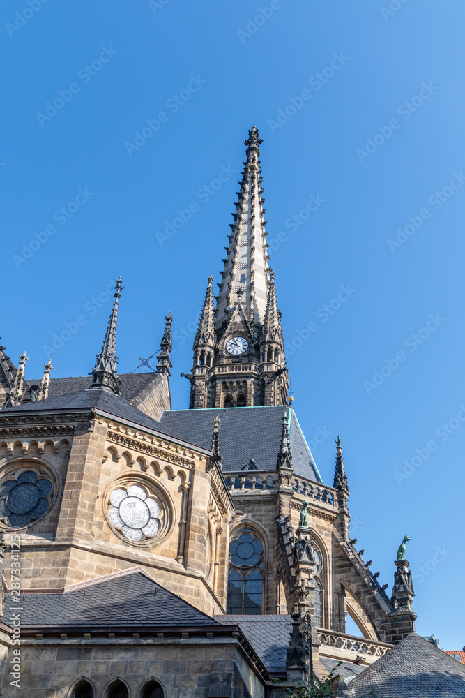 View of the Leipzig church Peterskirche in Leipzig.at blue sky