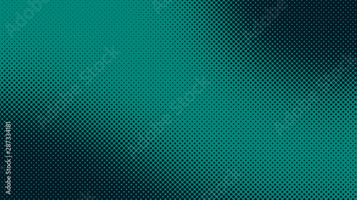 Turquoise and black comic pop art background with halftone dots design, vector illustration template