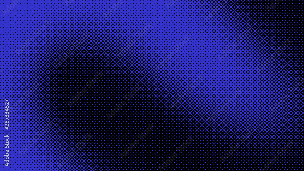 Dark blue pop art background in retro comic style with halftone dots, vector illustration of backdrop with isolated dots