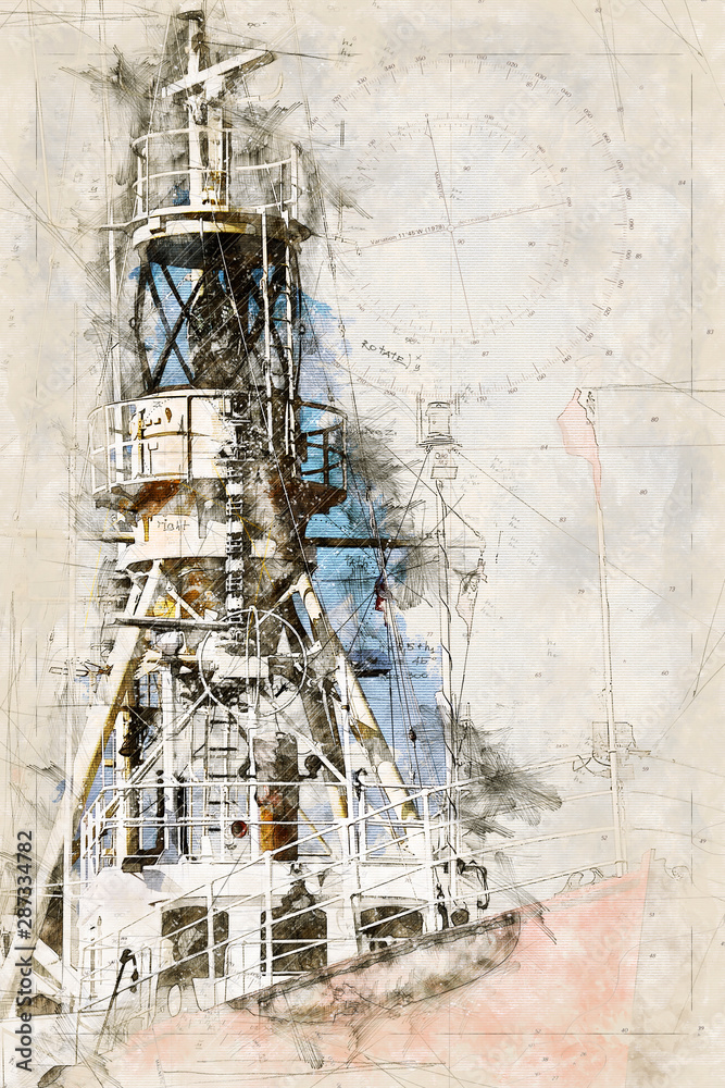 Digital artistic Sketch of a Lightship in Germany Digital artistic Sketch of a Lightship in Germany