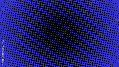 Dark blue modern pop art background with halftone dots design, vector illustration