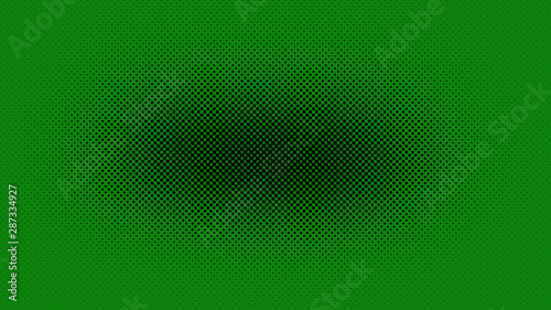 Green and black pop art background in retro comic style with halftone dots, vector illustration of backdrop with isolated dots