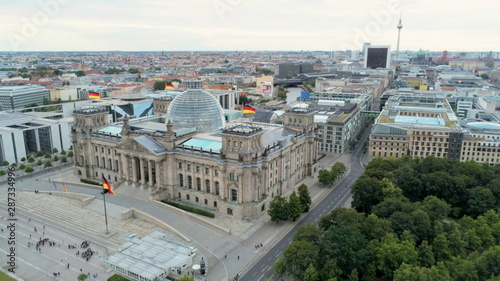 Photography Reichstag (Bundestag) Aerial View - German Parliament Building with Dome and Berlin Cityscape at the Background, Germany, Europe
