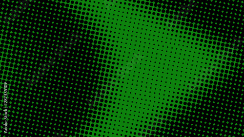 Green and black retro pop art background with halftone dots design