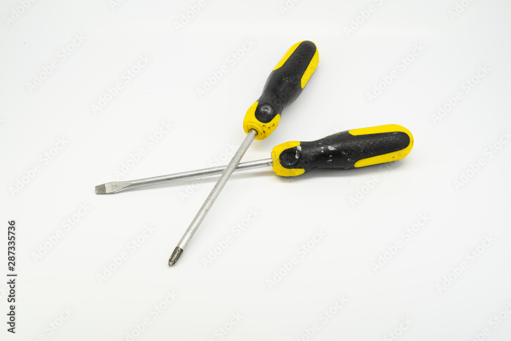 Yellow screwdrivers isolated on white background. Yellow screwdrivers isolated on white background.