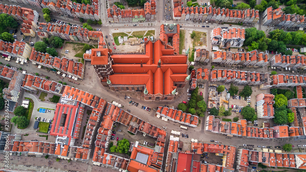 Fototapeta premium Aerial view of Gdansk. Landscape of Gdansk old city with the Mot awa River.