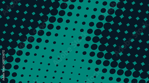 Turquoise and black pop art background in retro comic style with halftone dots design isolated