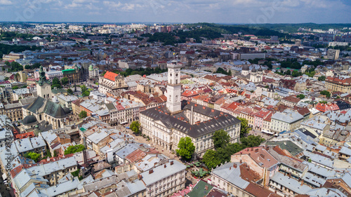 Fototapeta Naklejka Na Ścianę i Meble -  Aerial view of the historical center of Lviv, Ukraine. UNESCO's cultural heritage.