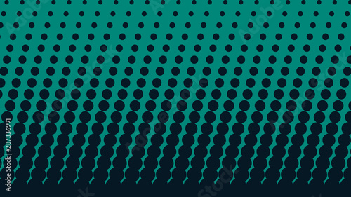 Turquoise and black pop art background in retro comic style with halftone dots, vector illustration of backdrop with isolated dots
