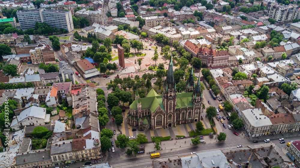 Aerial view of Lviv, city view, historical city center, Ukraine, Western Ukraine