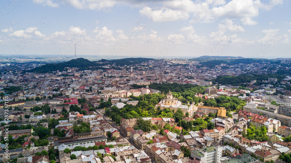Aerial view of Lviv, city view, historical city center, Ukraine, Western Ukraine